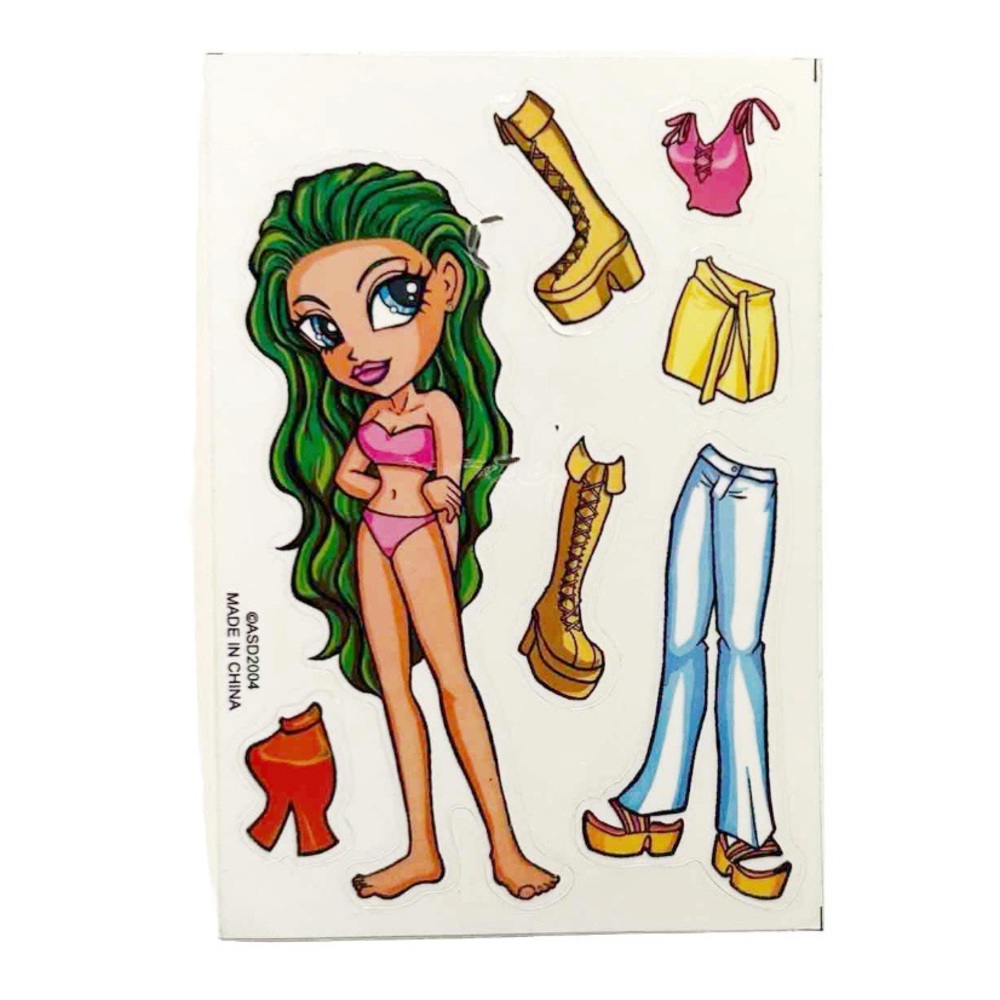 Vintage 2004 Dress Up Girl Sticker Sheet Bratz Style Diva Green Pink Fashion Fun